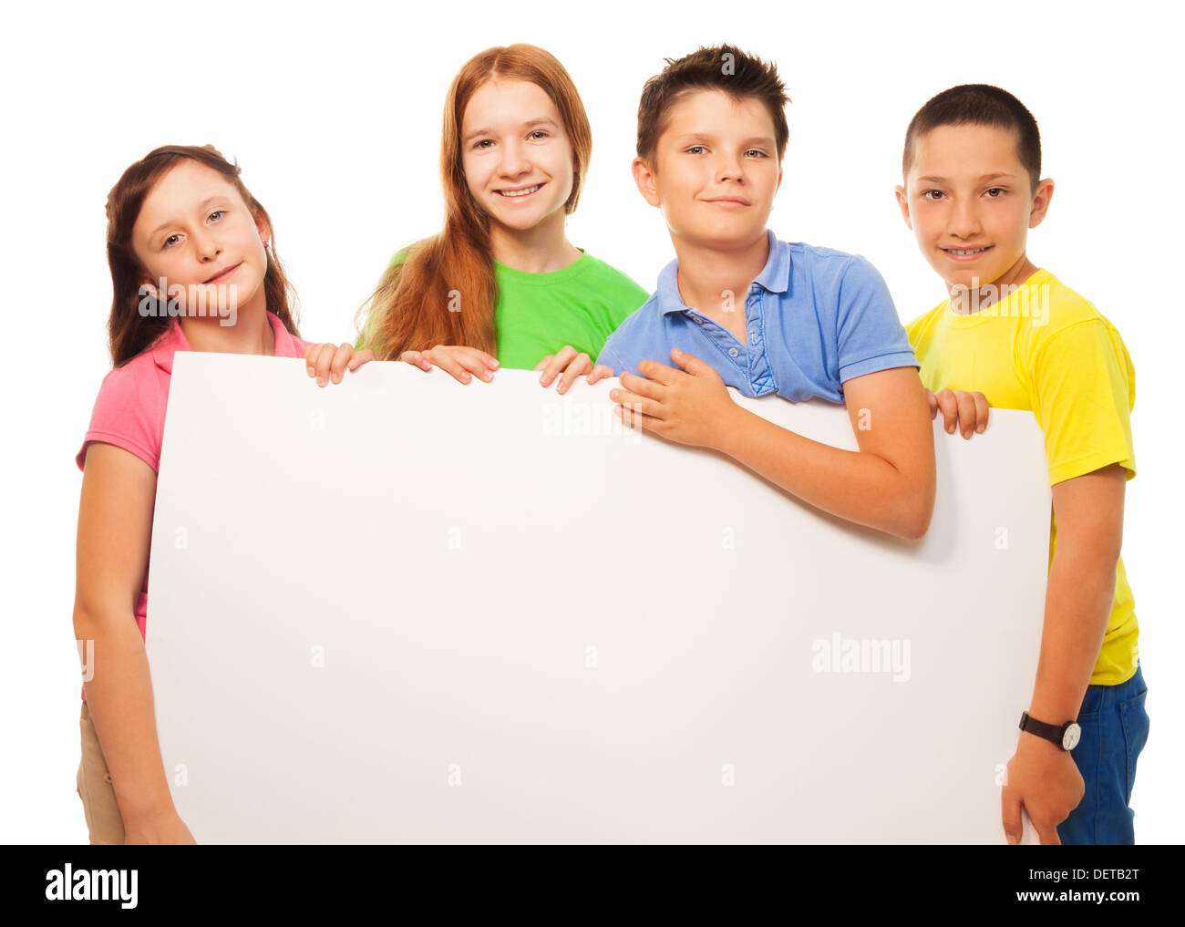 Group kids holding blank sign hi-res stock photography and images - Alamy