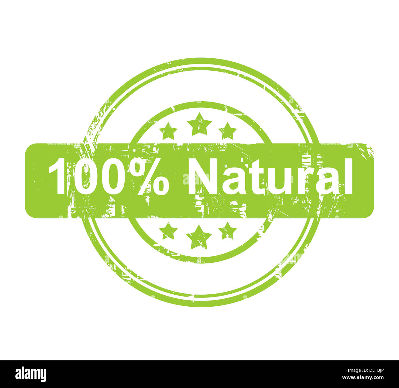Green 100 percent natural stamp with stars isolated on a white background. Stock Photo
