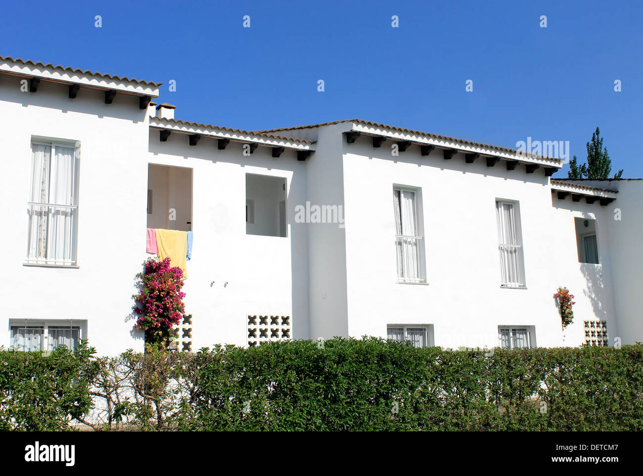 Row of old white Spanish houses on island of Majorca. Stock Photo