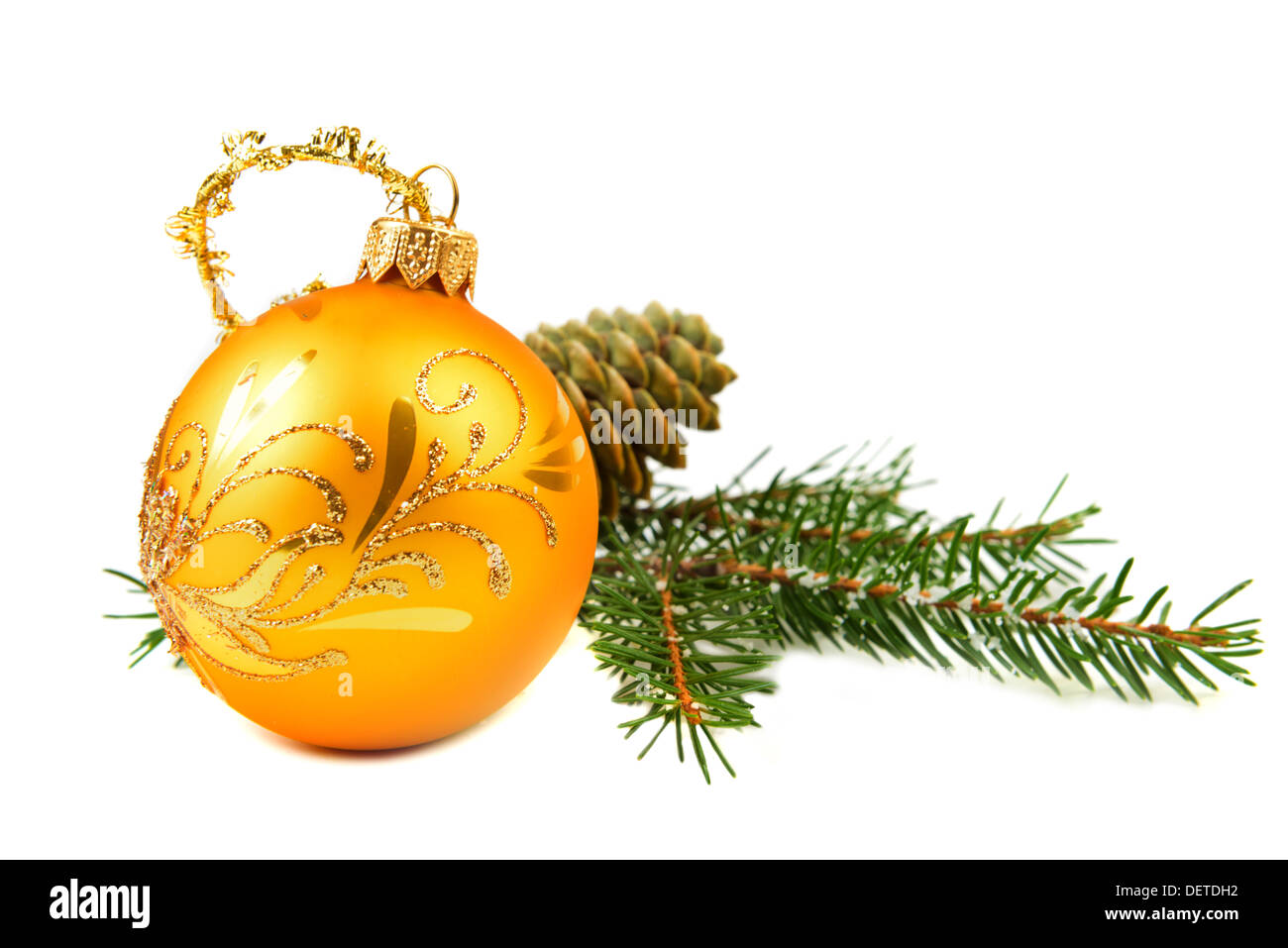 Christmas ball and pine tree branch decoration Stock Photo