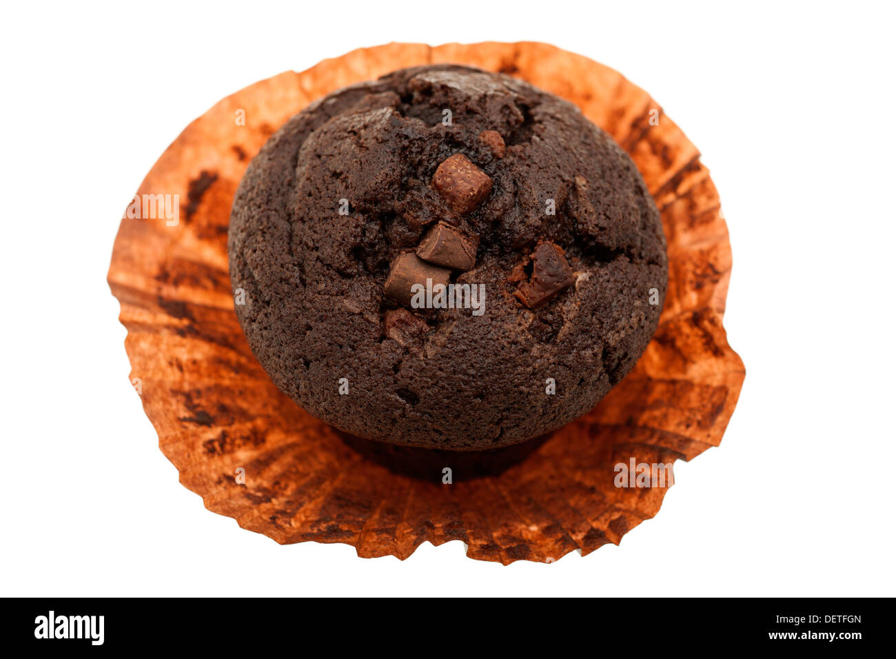 Double choc chocolate bun muffin in its wrapper Stock Photo