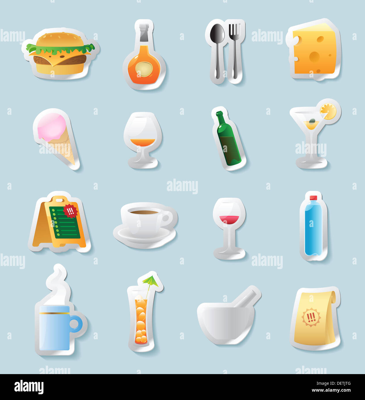 Sticker button set. Icons for food and drinks Stock Photo - Alamy