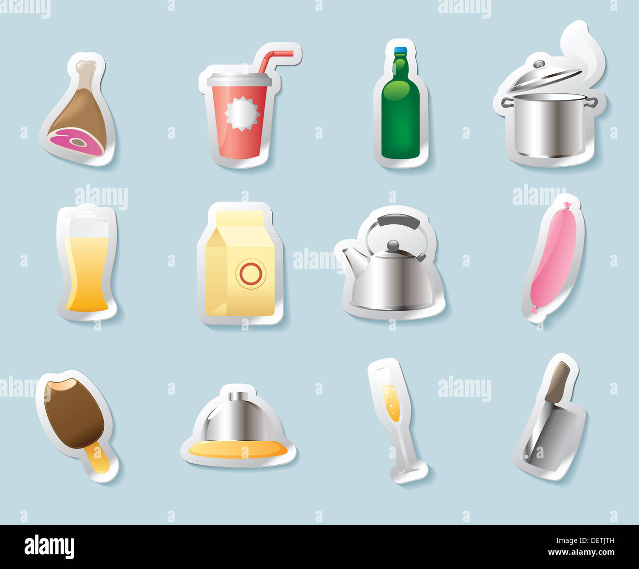 Sticker button set. Icons for food and drinks Stock Photo - Alamy