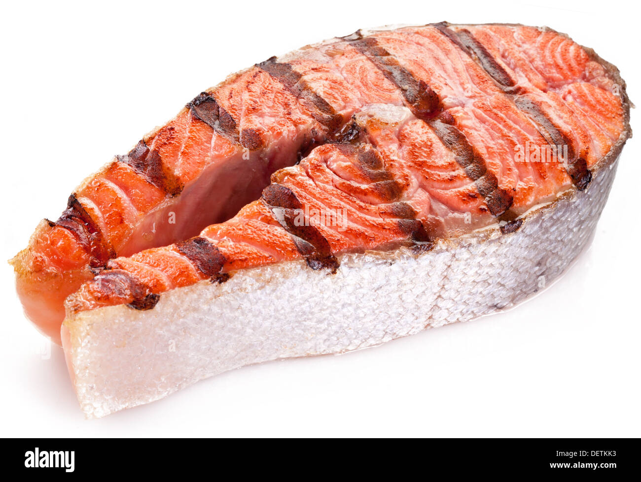 Large steak of grilled salmon. Close up shot. Stock Photo