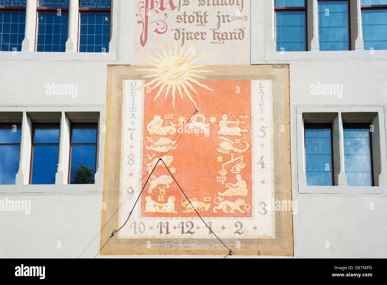 Europe, Switzerland, Rapperswil Jona old town, sun dial Stock Photo