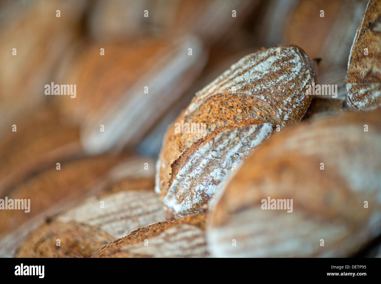 Selection of fresh bread from an artisan bakery UK Stock Photo