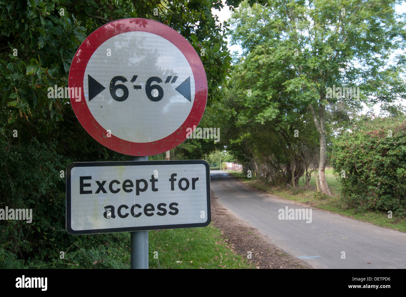 6 foot 6 inches maximum width road sign, except for access Stock Photo