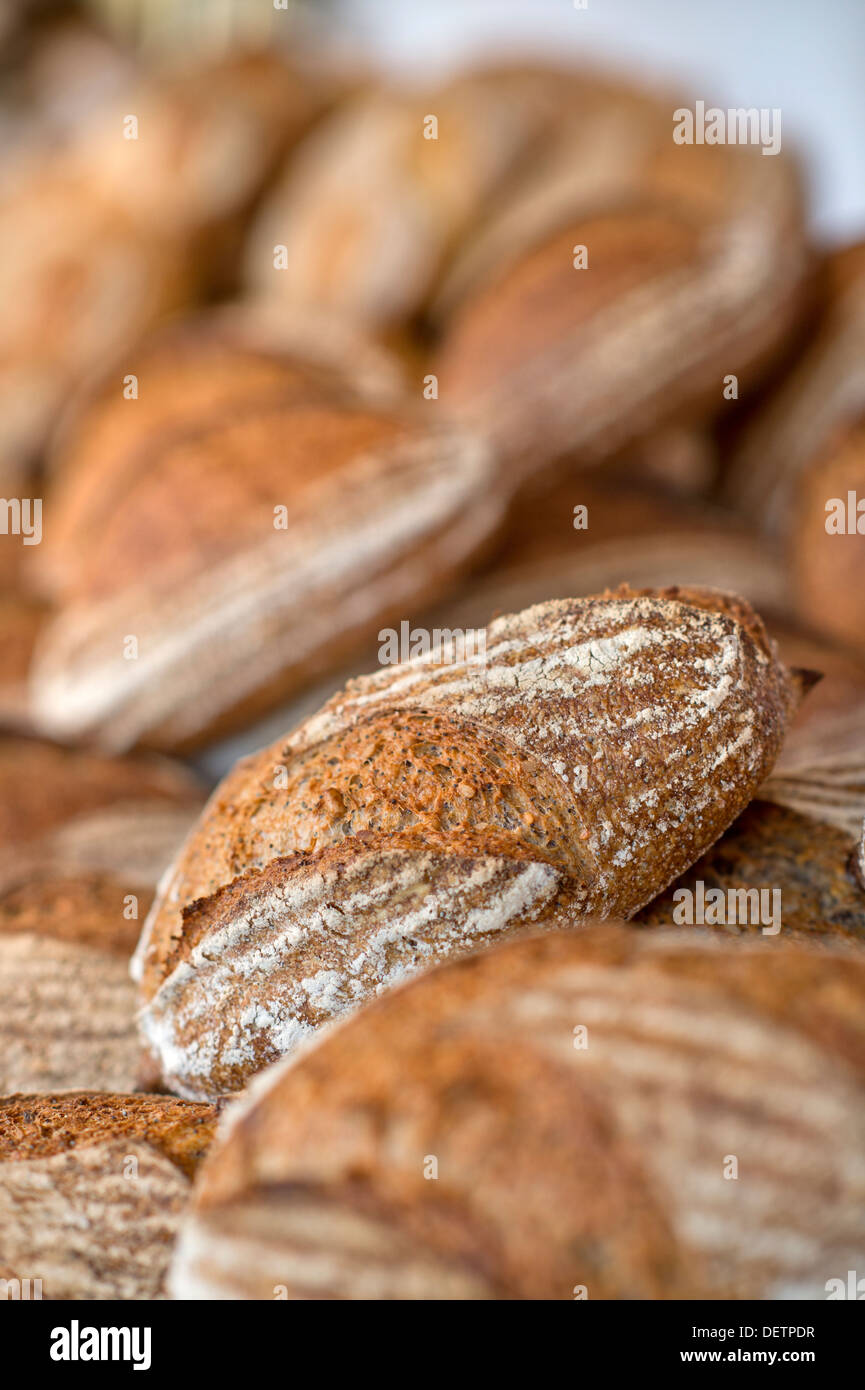 Selection of fresh bread from an artisan bakery UK Stock Photo