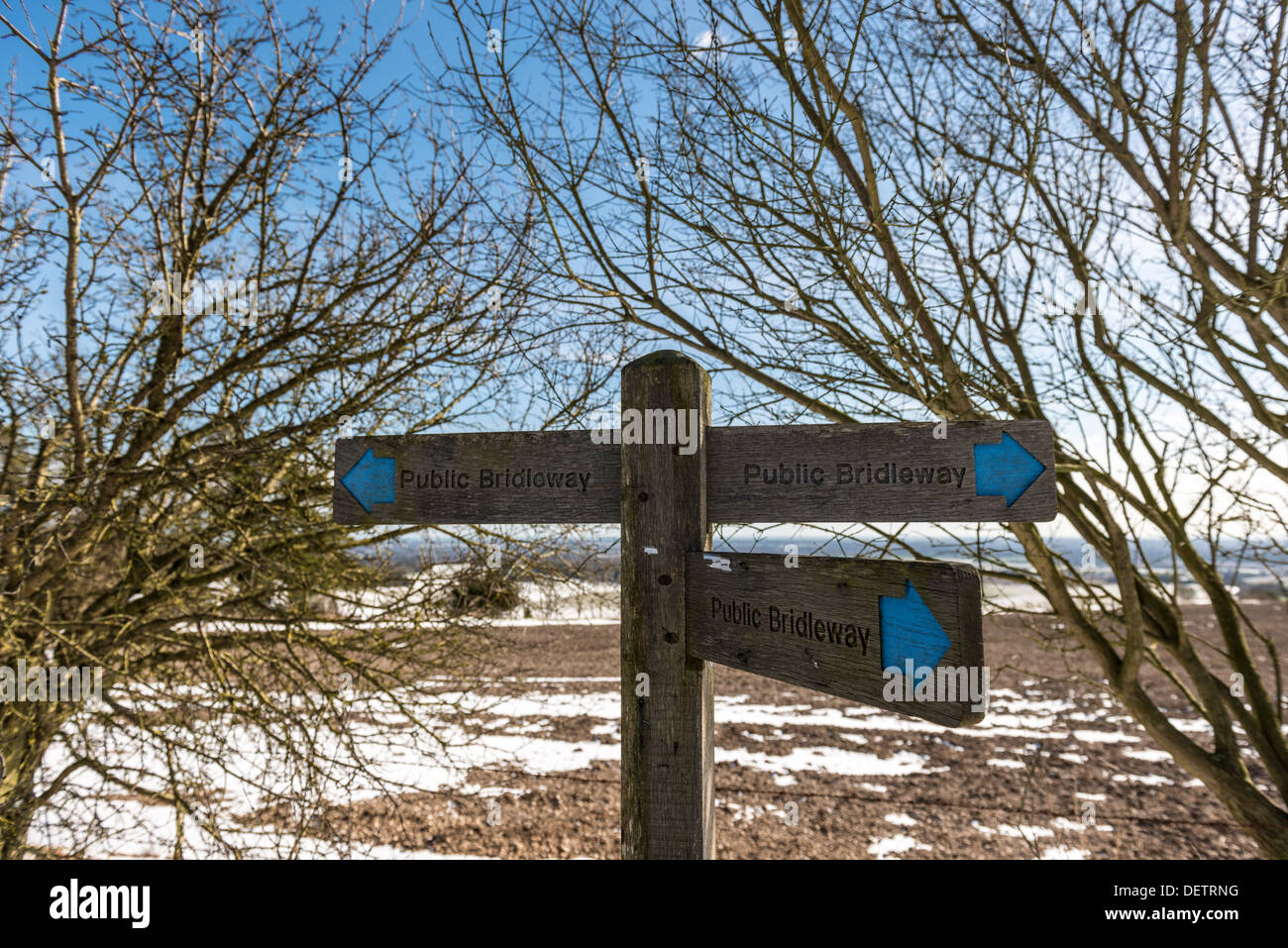 Public Bridle Way signpost near Chicester, West Sussex Stock Photo