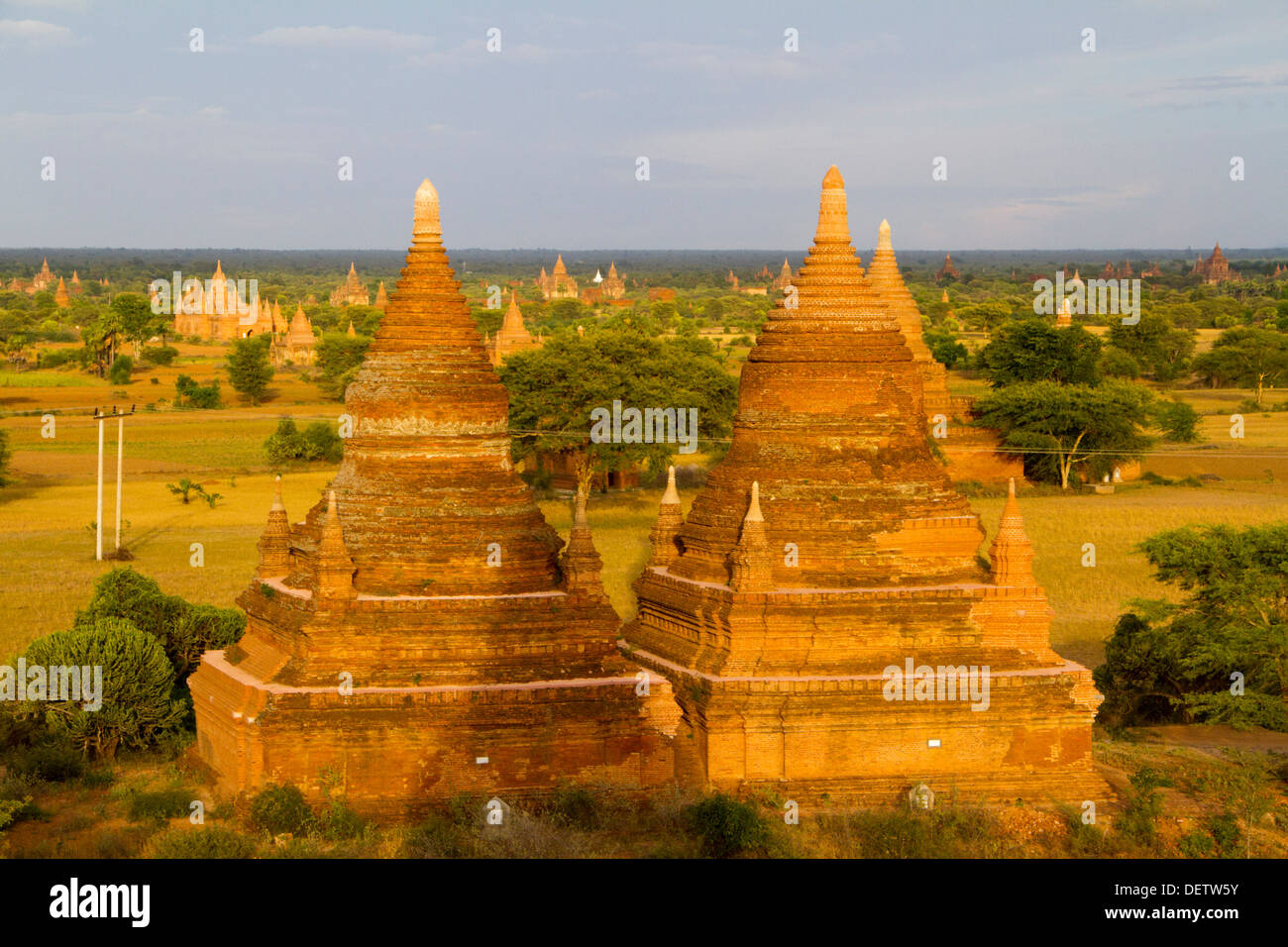 A view from Buledi Temple in the central plain of Bagan, Burma. Stock Photo