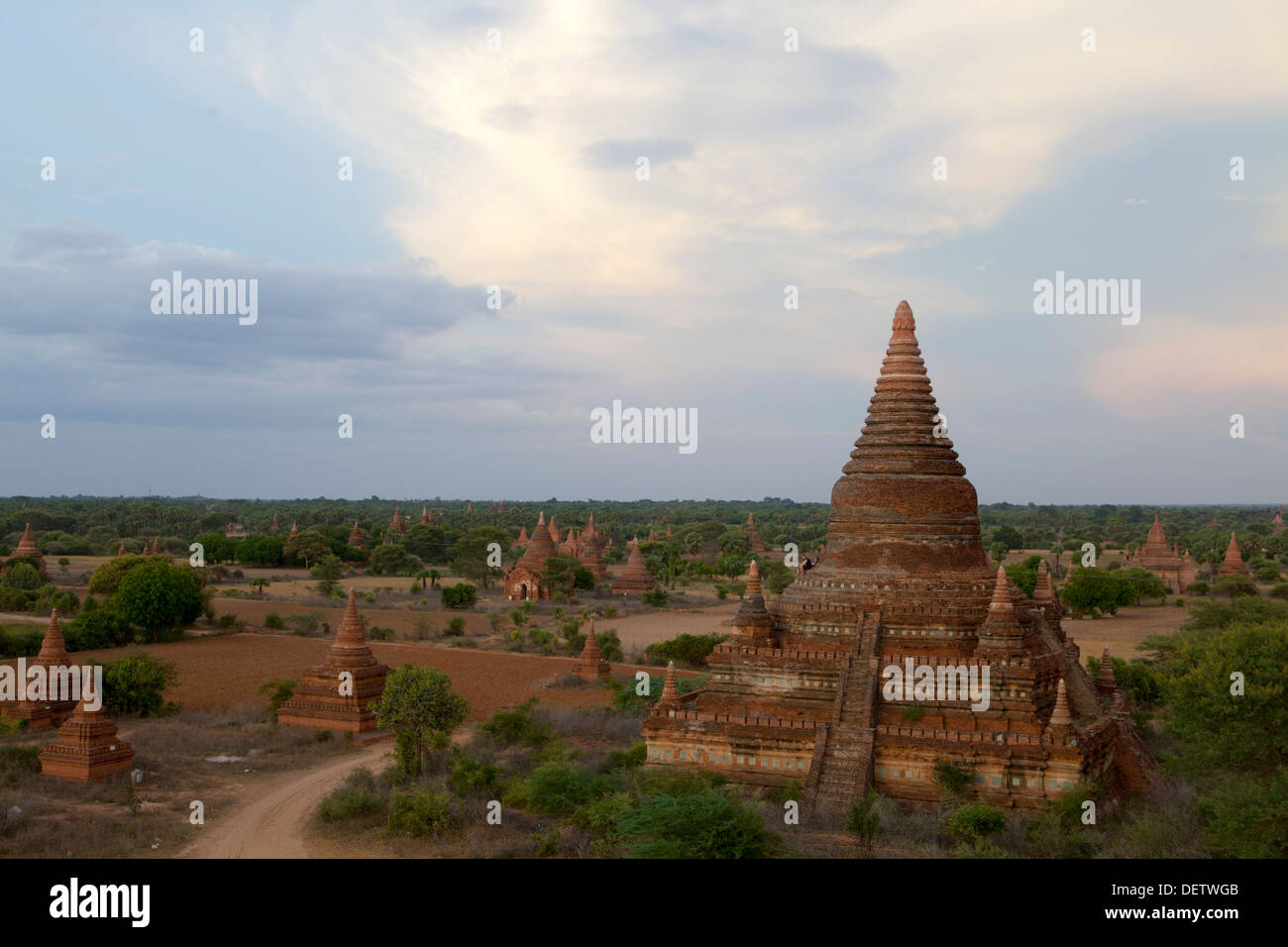 A view from Buledi Temple in the central plain of Bagan, Burma. Stock Photo