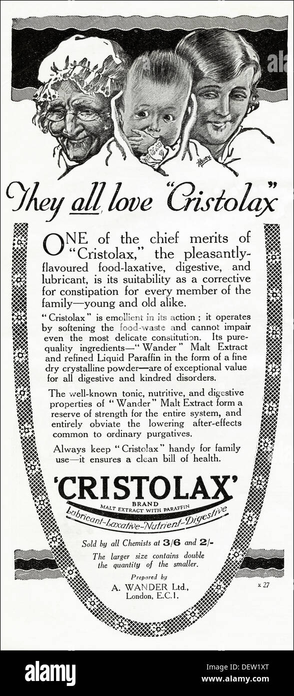 Original 1920s advertisement advertising CRISTOLAX food laxative ...