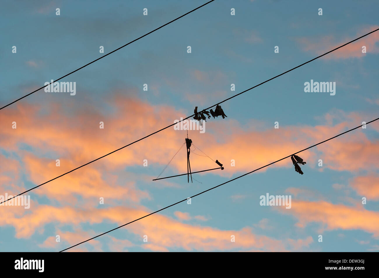 remains of kite on the electric power line Stock Photo Alamy