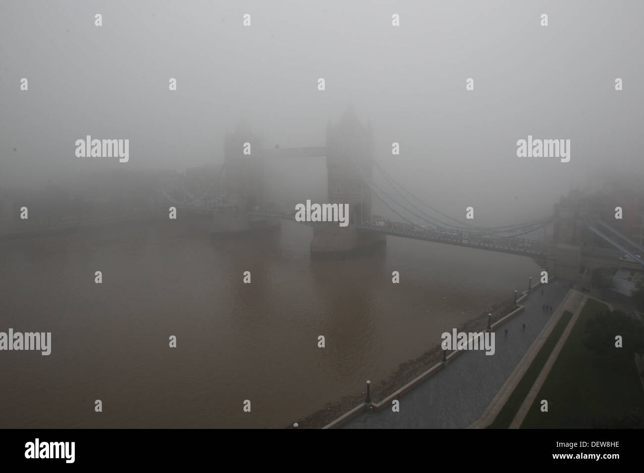 Fog covers Tower Bridge on 24  September 2013  in London Britain Stock Photo