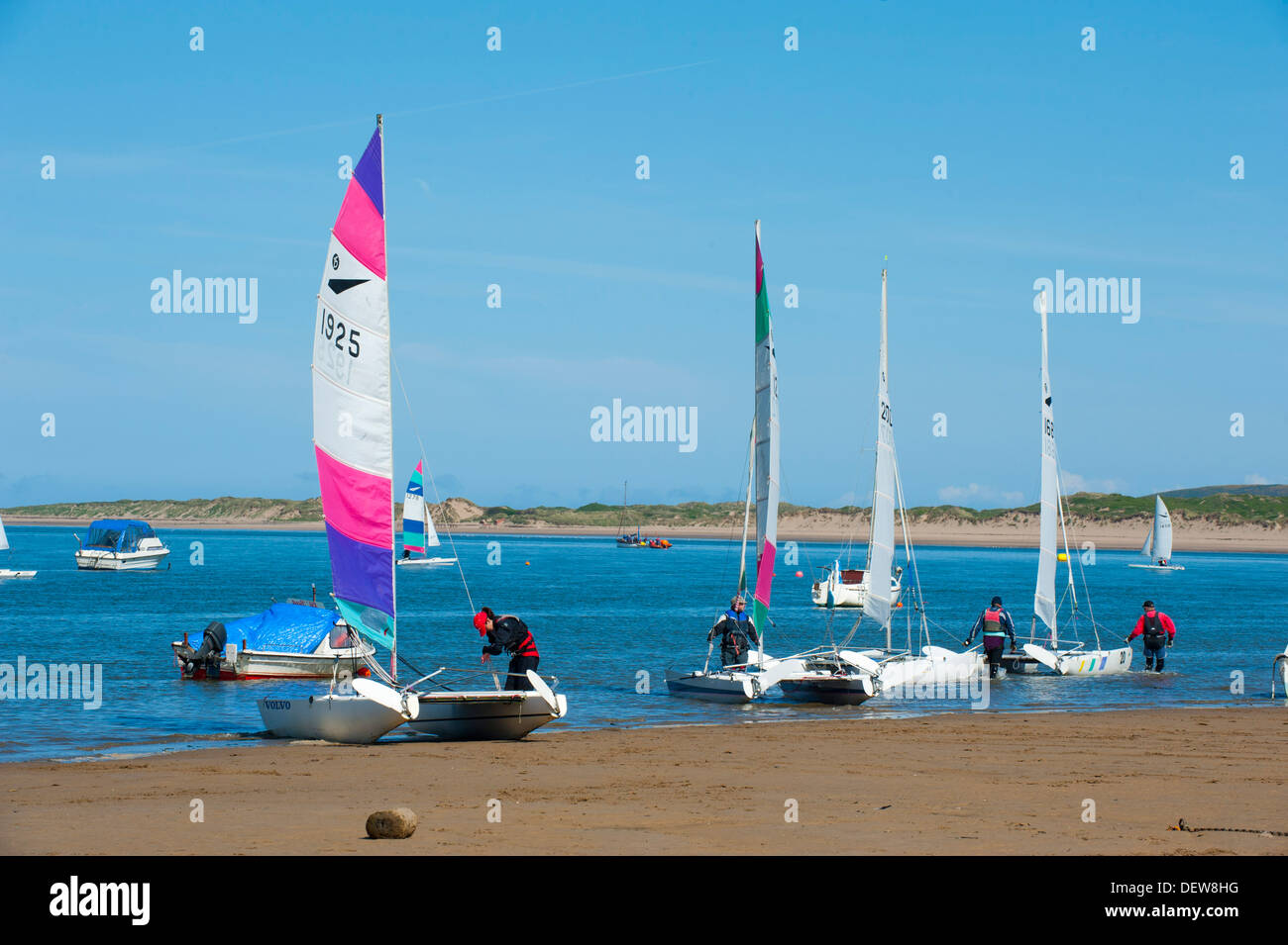Sailing boats on the beach at Instow on the Taw Torridge estuary in Devon England Stock Photo