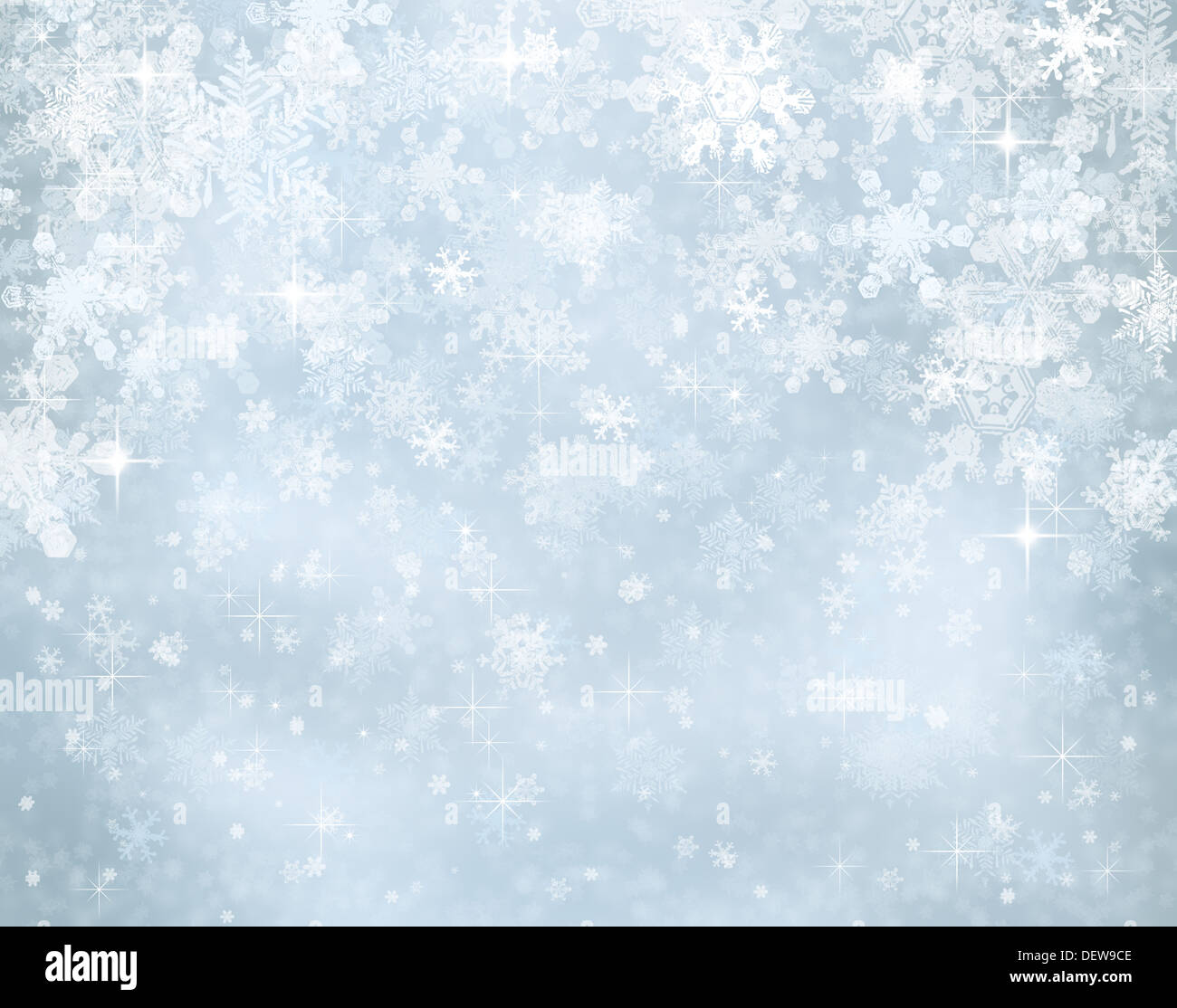 Decorative blue christmas background with bokeh lights and snowflakes