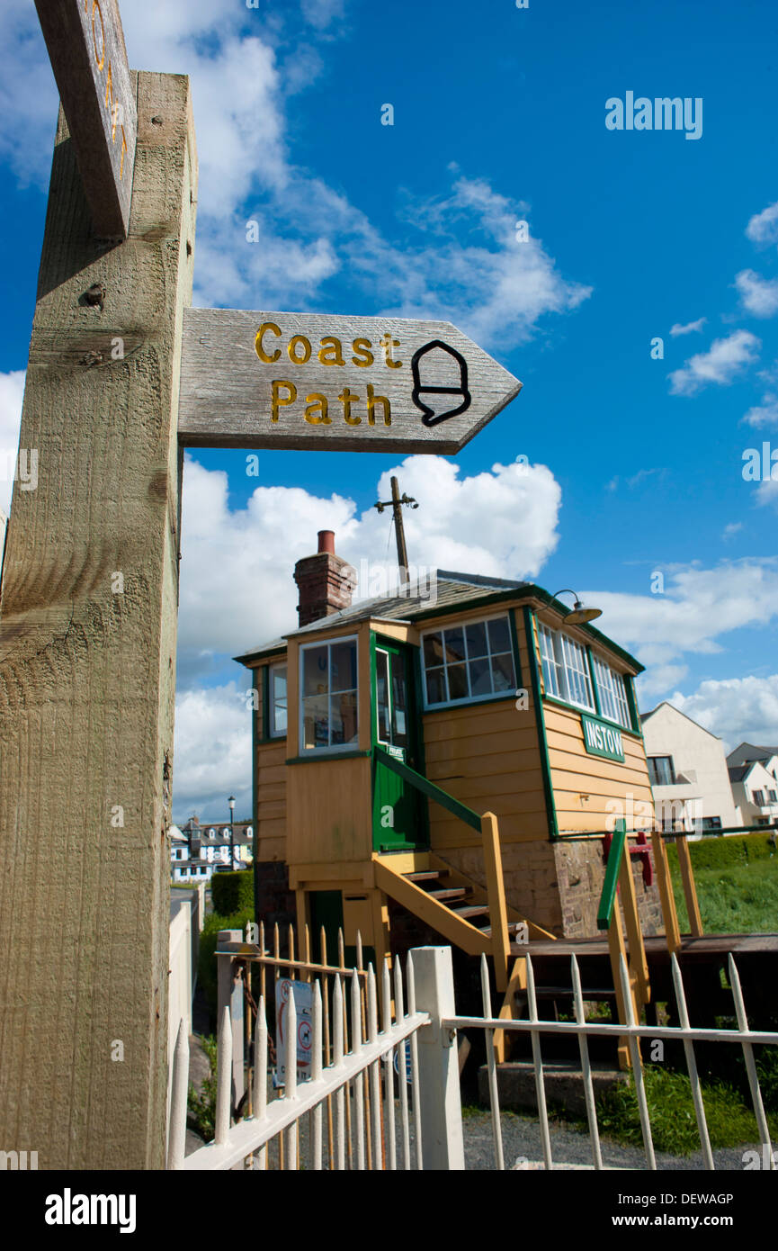 Disused railway signal box on the Tarka Trail coast path at Instow, Devon, England, UK Stock Photo