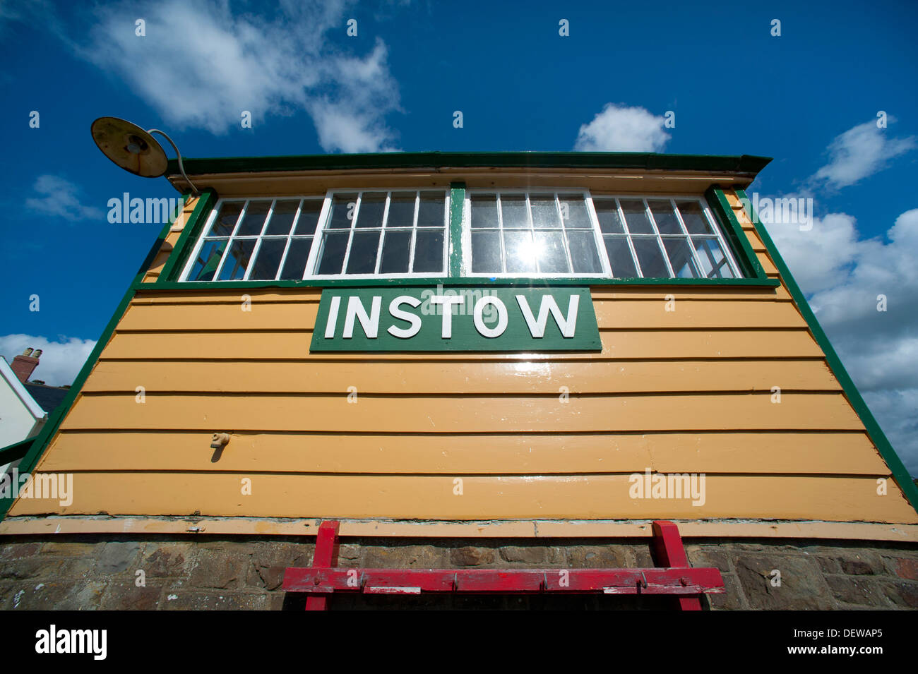 Railway signal box on the Tarka Trail at Instow Devon England Stock Photo