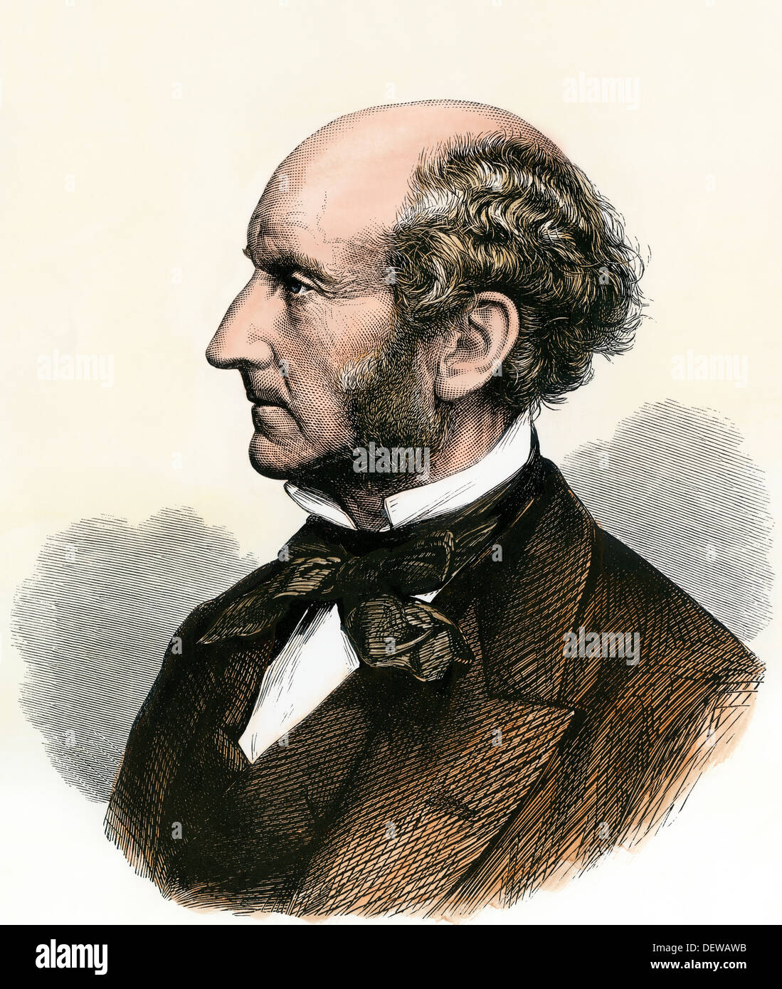 Economist John Stuart Mill. Hand-colored woodcut Stock Photo