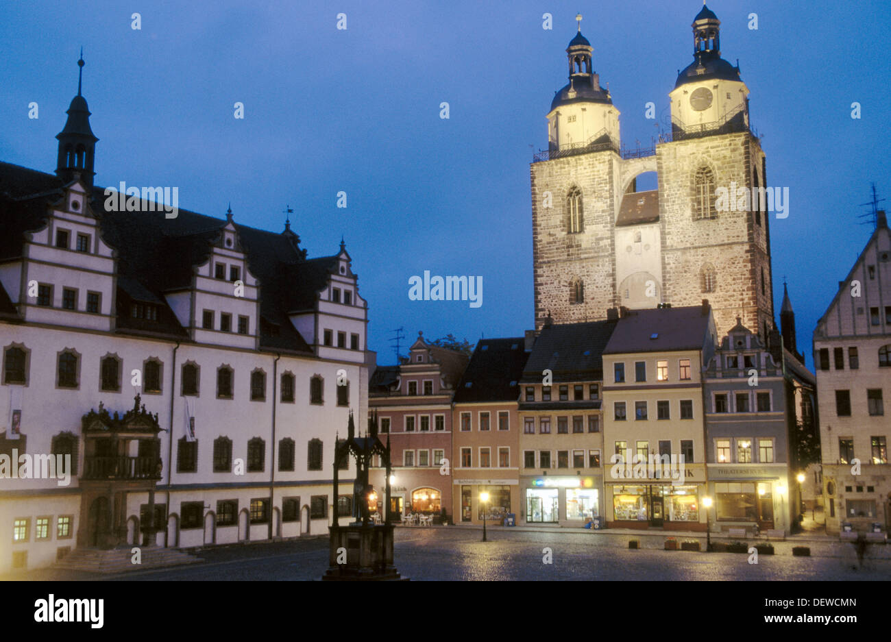 Market square and Saint Marien church. Luther town. Wittenberg. SaxonyAnhalt. Germany Stock