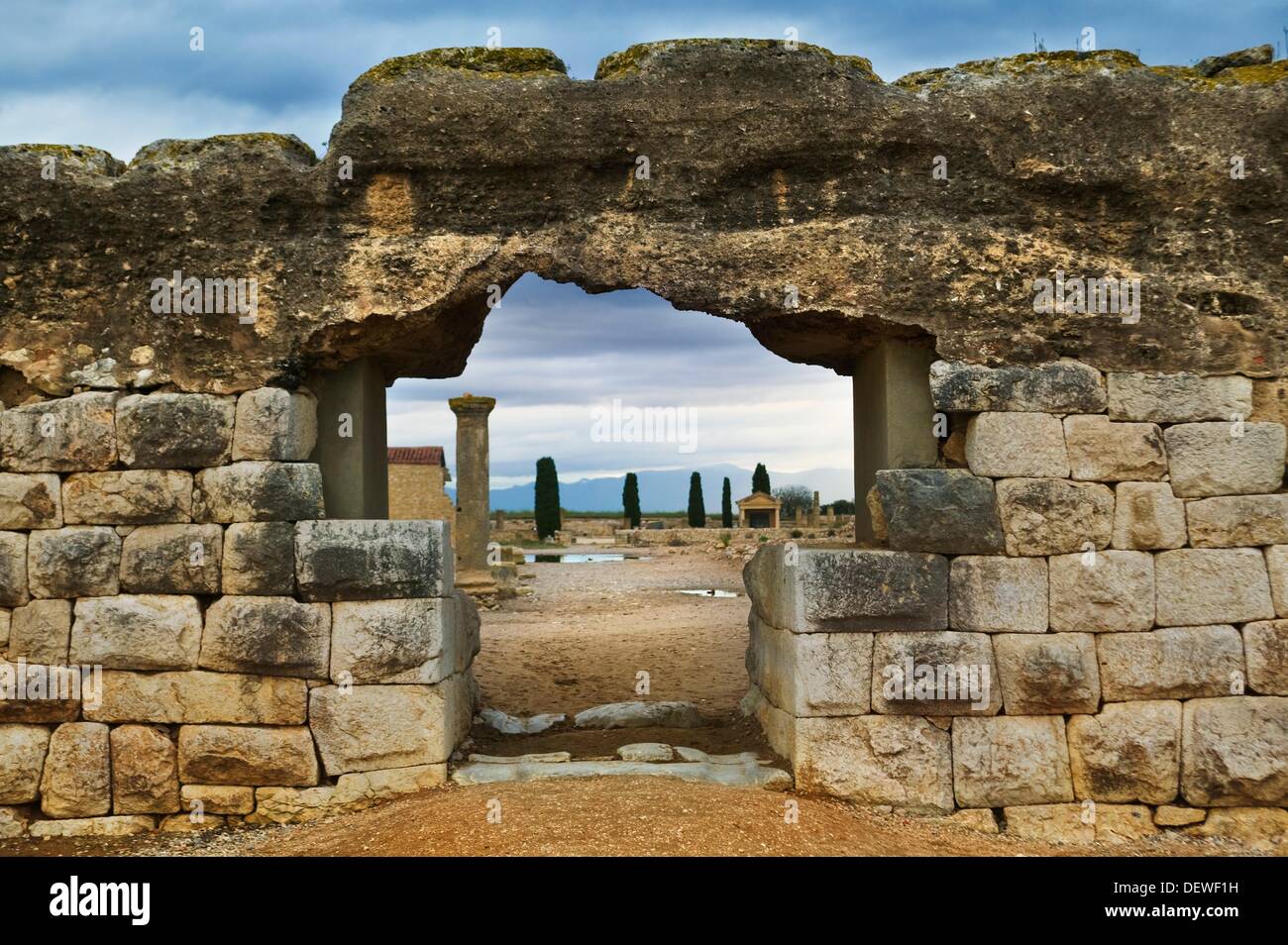 Main town gate 1st century BC, Roman city of Empuries, Baix Emporda, Girona province, Catalonia, Spain Stock Photo
