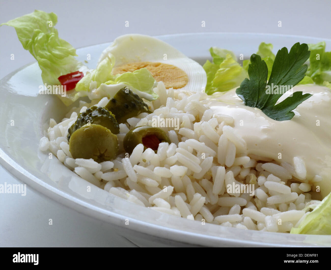 Rice salad with mayonnaise Stock Photo Alamy