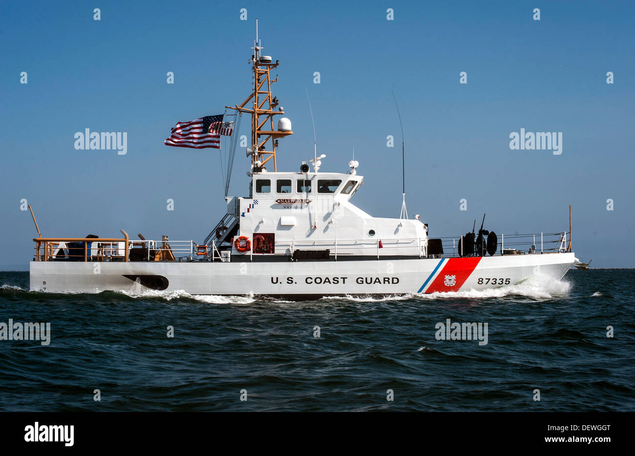 The crew of the Coast Guard Cutter Narwhal patrols the waters of the Port of Los Angeles, Sept. 11, 2013. The 87-foot Coastal Pa Stock Photo