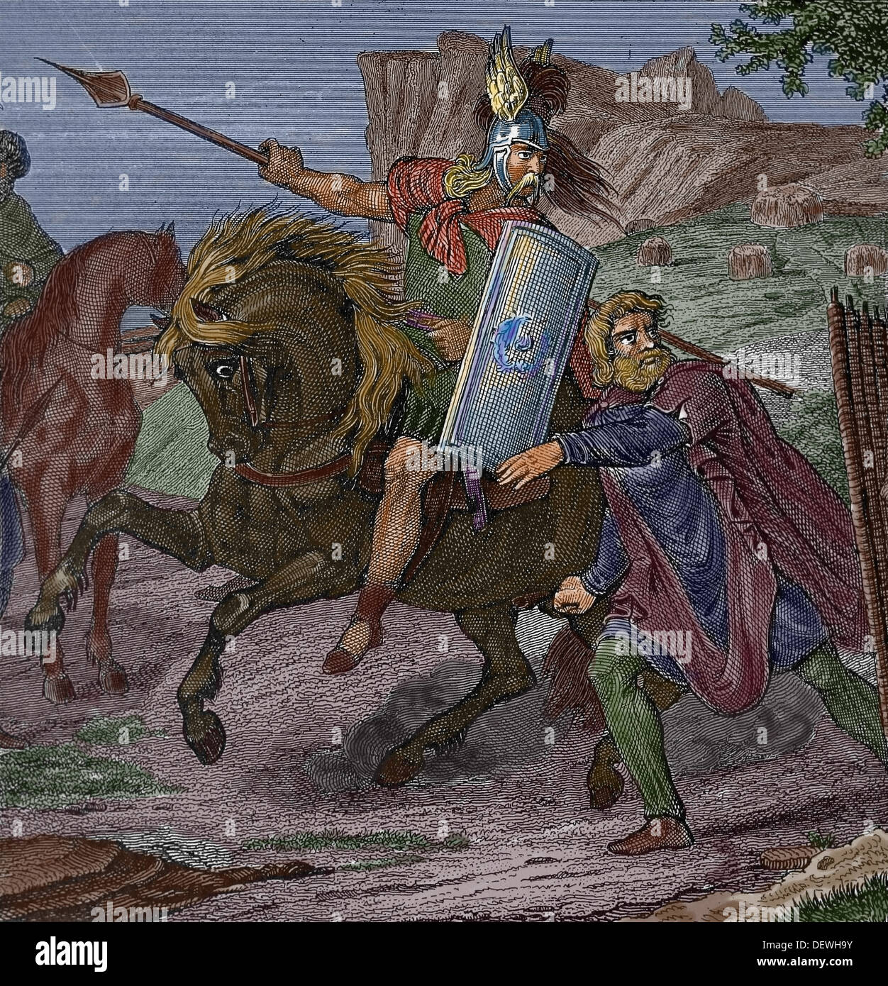 Barbarians. Germans. Engraving. (Later colouration) Stock Photo
