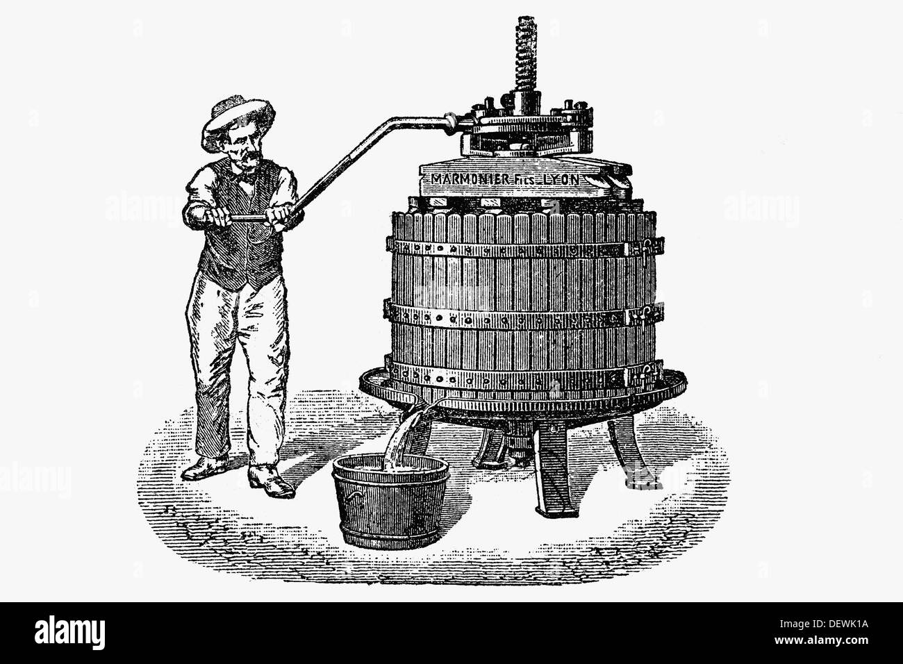 Wine press. Antique drawing, ca. 1900 Stock Photo: 60800022 - Alamy