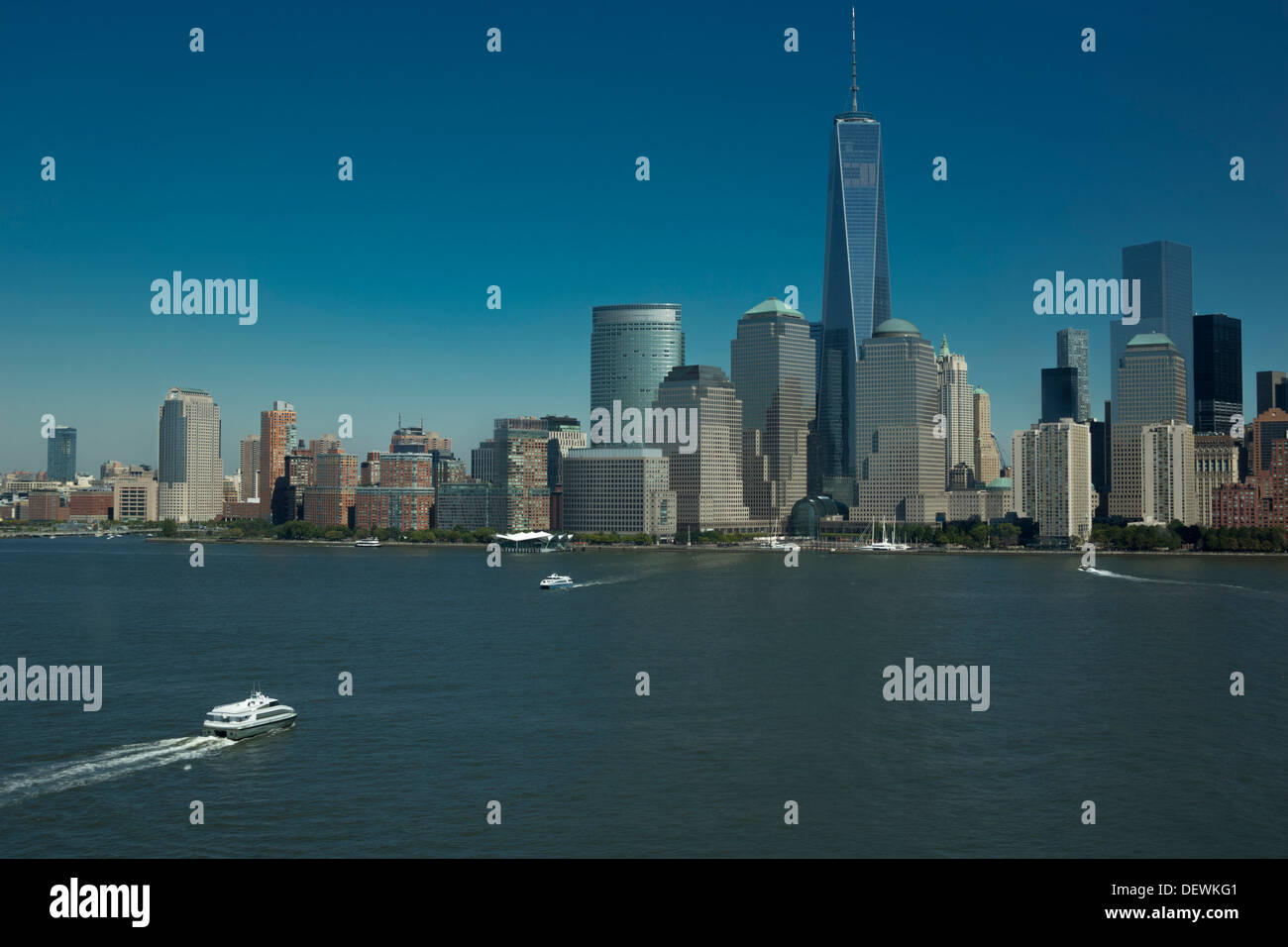 AERIAL HUDSON RIVER DOWNTOWN SKYLINE MANHATTAN NEW YORK CITY USA Stock ...