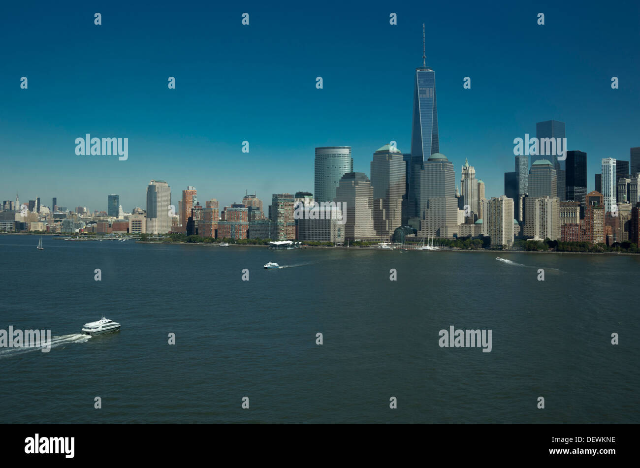 AERIAL HUDSON RIVER DOWNTOWN SKYLINE MANHATTAN NEW YORK CITY USA Stock ...