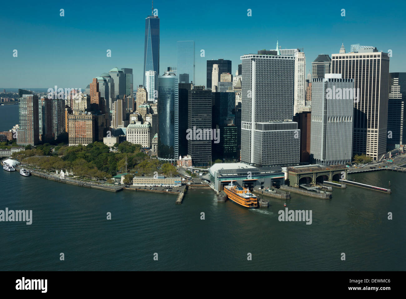 AERIAL HUDSON RIVER DOWNTOWN SKYLINE MANHATTAN NEW YORK CITY USA Stock ...