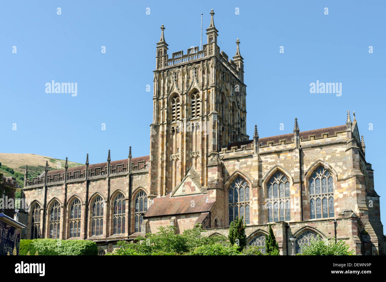 Great Malvern Priory in Malvern Worcestershire which was formerly Benedictine Monastary and is now Grade 1 listed Stock Photo