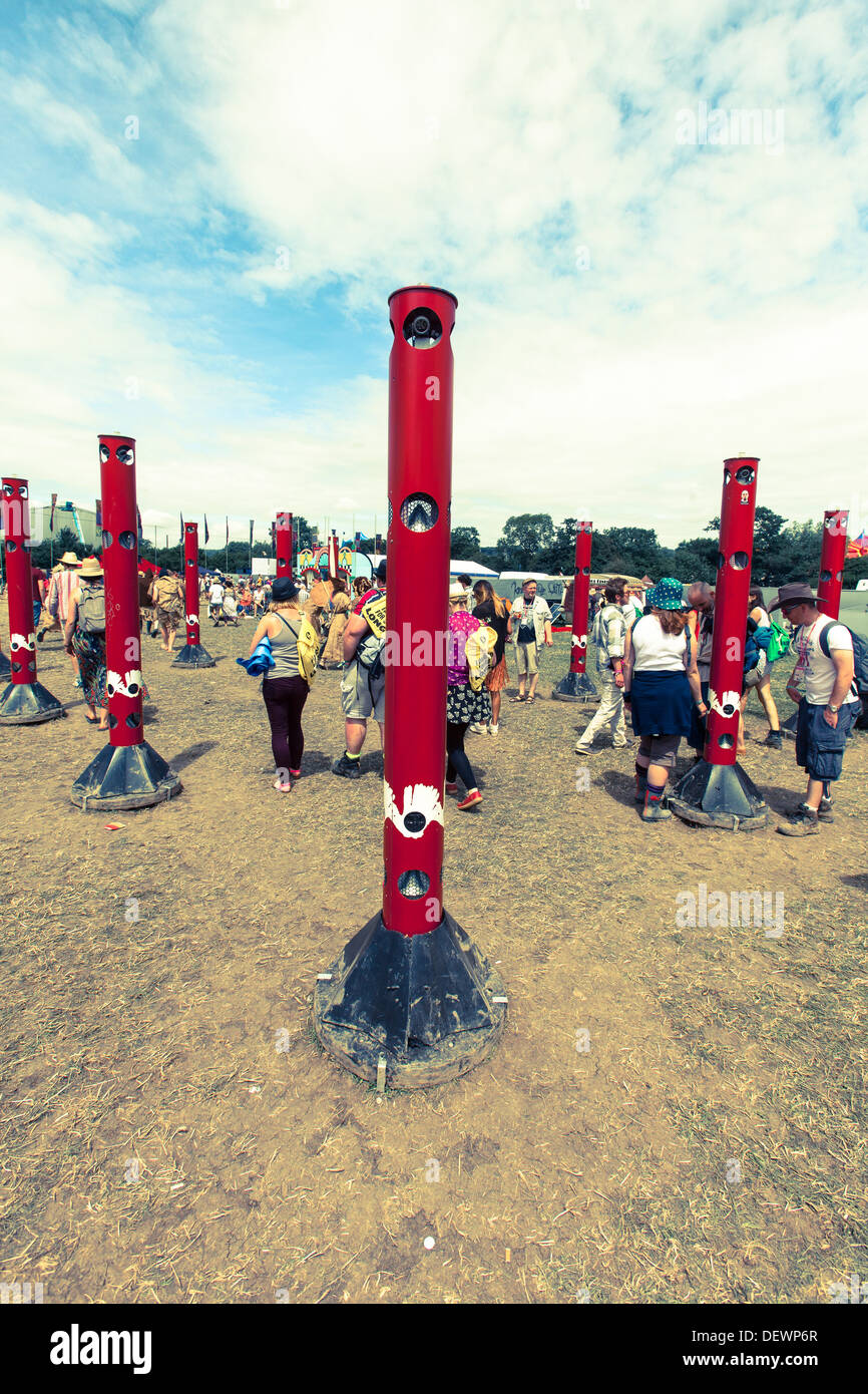 Christopher Janney's Sonic Forest an interactive sound installation, Glastonbury Festival 2013. Stock Photo