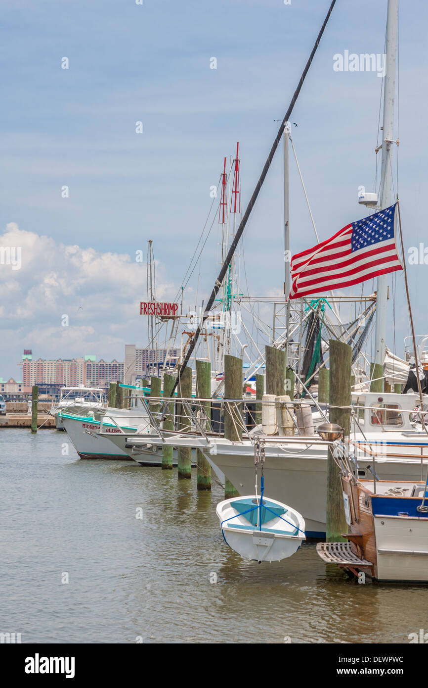 Private and commercial boats docked at the Small Craft Harbor in Biloxi, Mississippi on the Gulf of Mexico Stock Photo