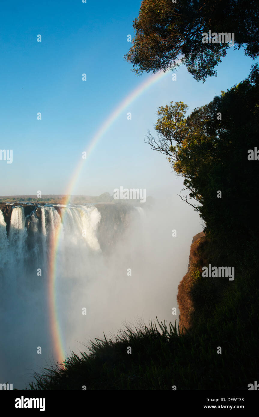 Victoria Falls and afternoon rainbow, Zimbabwe Stock Photo