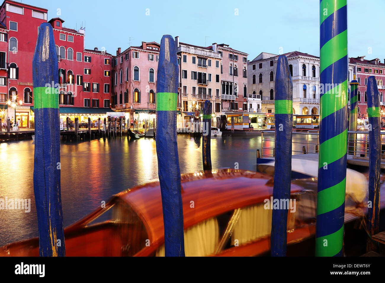 Venice by night by Rialto Bridge, Italy Stock Photo