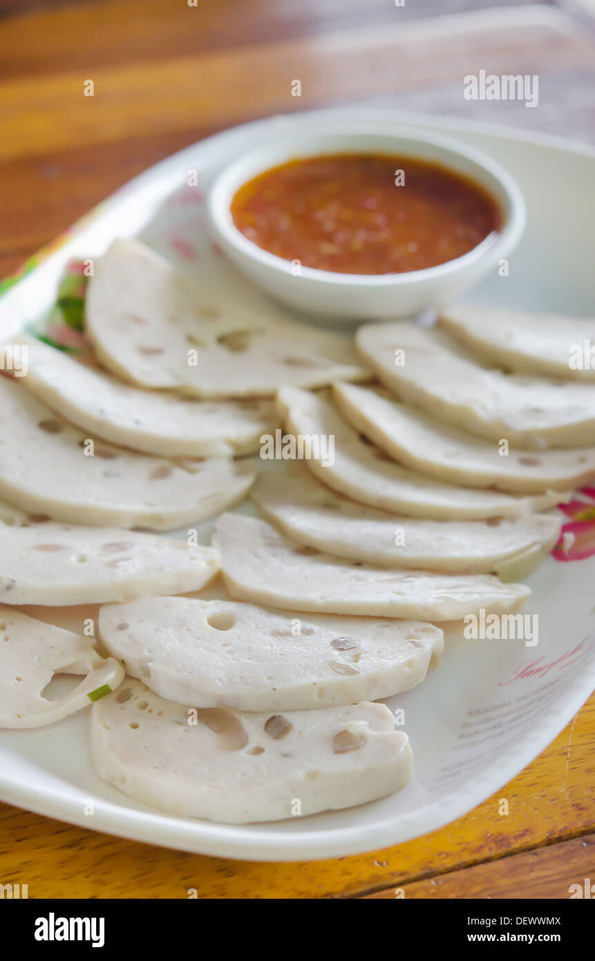 dish of Vietnamese sausage , white pork sausage Stock Photo