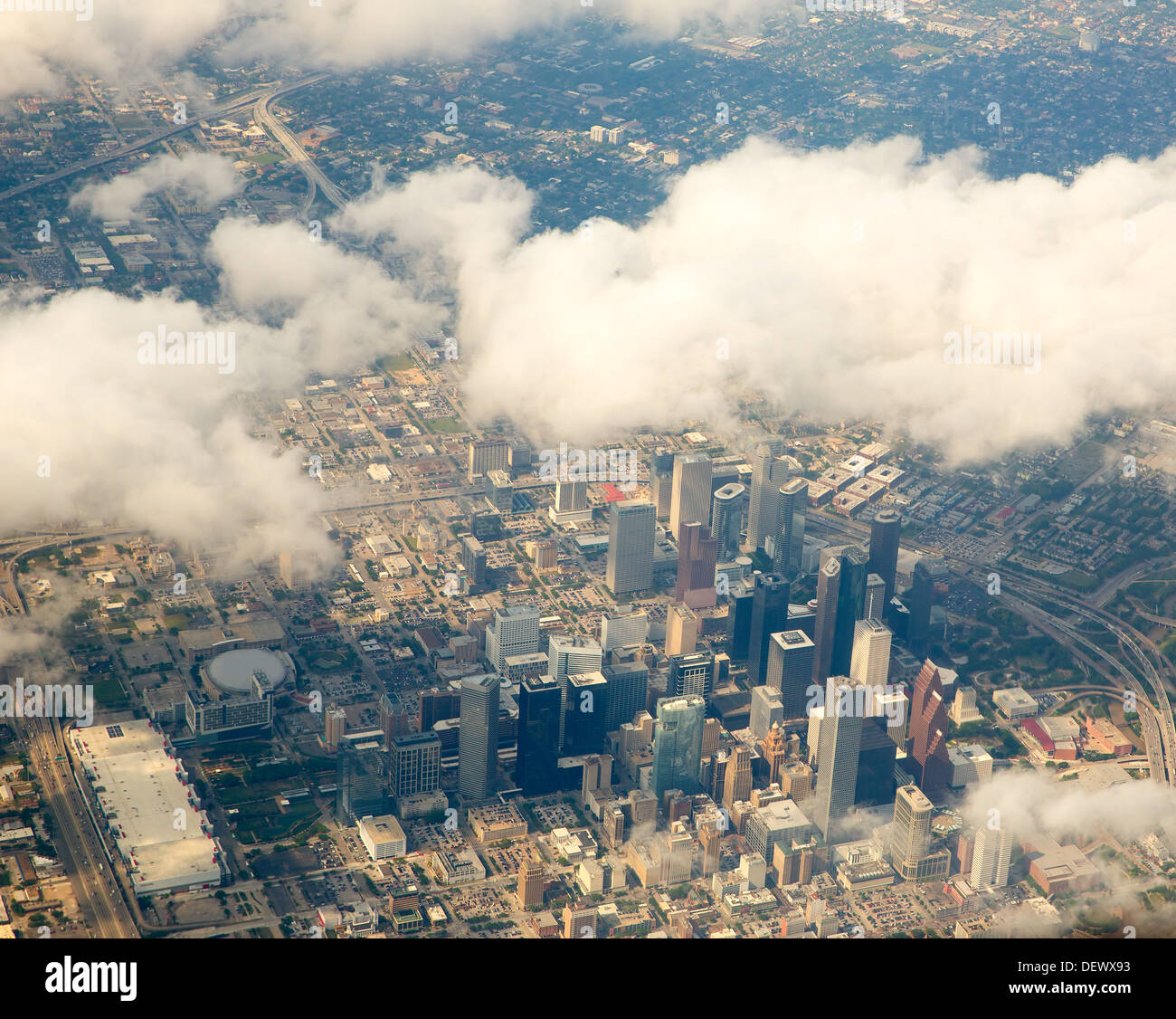 Houston Texas cityscape view from aerial view airplane Stock Photo Alamy