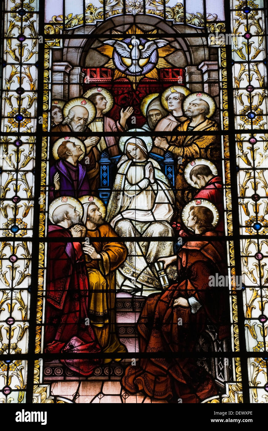Stained Glass window depicting a Religious scene, NotreDame de Quebec BasilicaCathedral