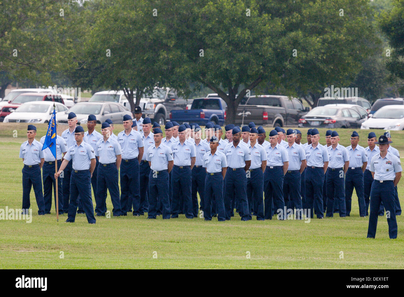 Airmen at parade rest during United States Air Force basic training