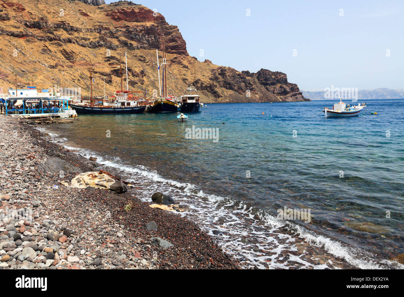 The port and beach at Thirasia Island Santorini Greece Europe Stock Photo