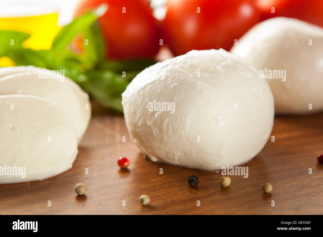 Homemade Organic Mozzarella Cheese with Tomato and Basil Stock Photo Alamy