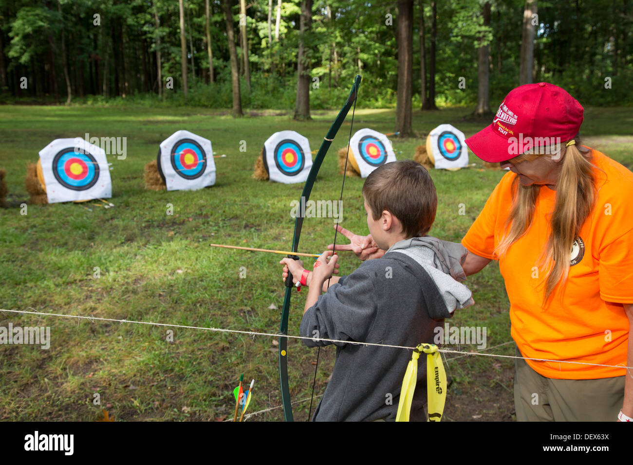 New Boston, Michigan Boy Scouts learn archery at a weekend gathering