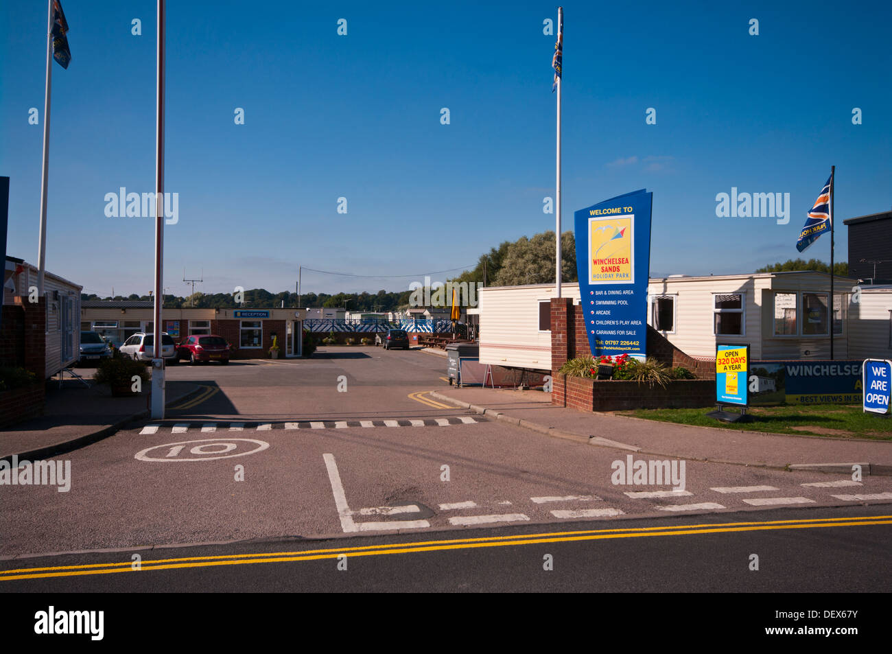 Entrance to Winchelsea Sands Caravan Holiday Park Winchelsea East Sussex England UK Stock Photo