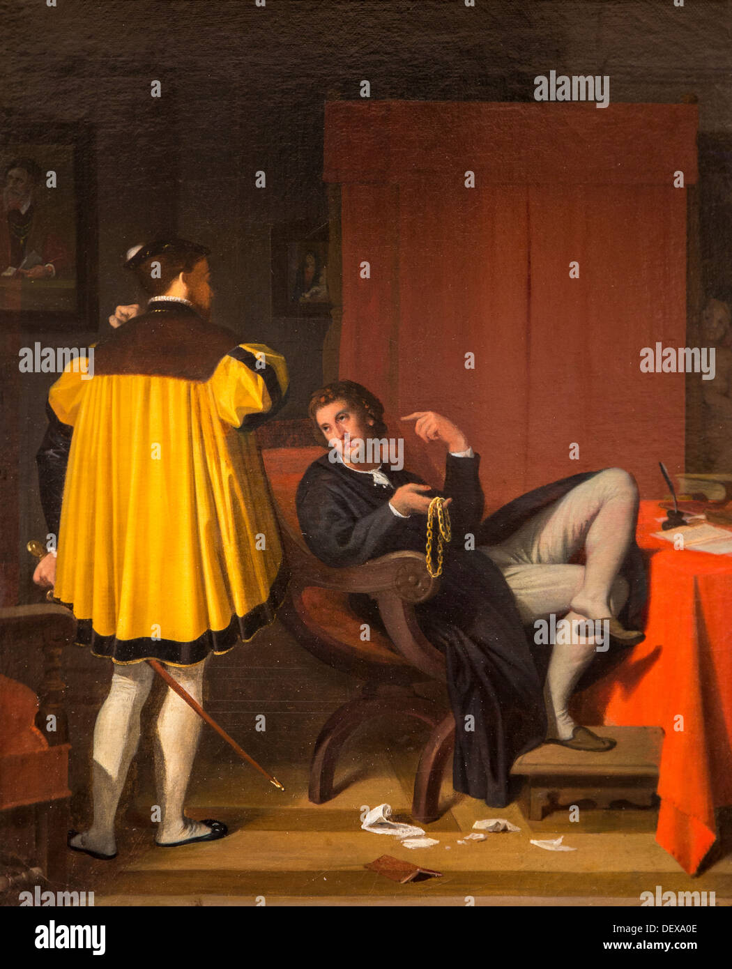 19th century  -  Aretino and the Envoy of Charles V, 1848 - Jean Auguste Dominique Ingres - oil on canvas Stock Photo