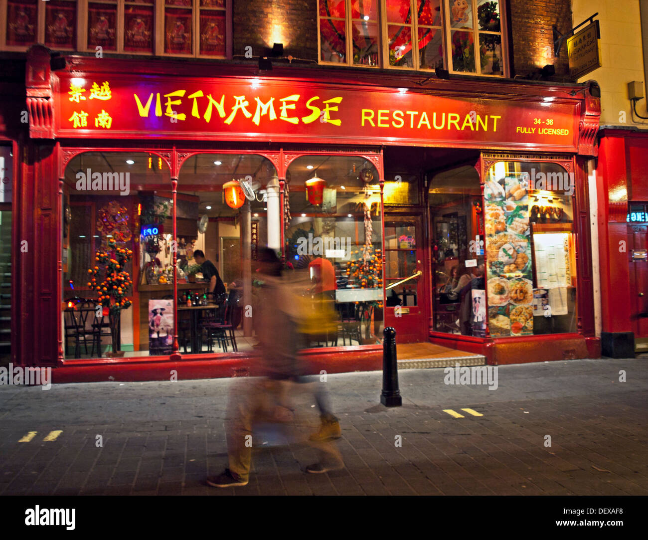 Vietnamese Restaurant in Chinatown at night, Soho, City of Westminster, London, England, United Kingdom Stock Photo