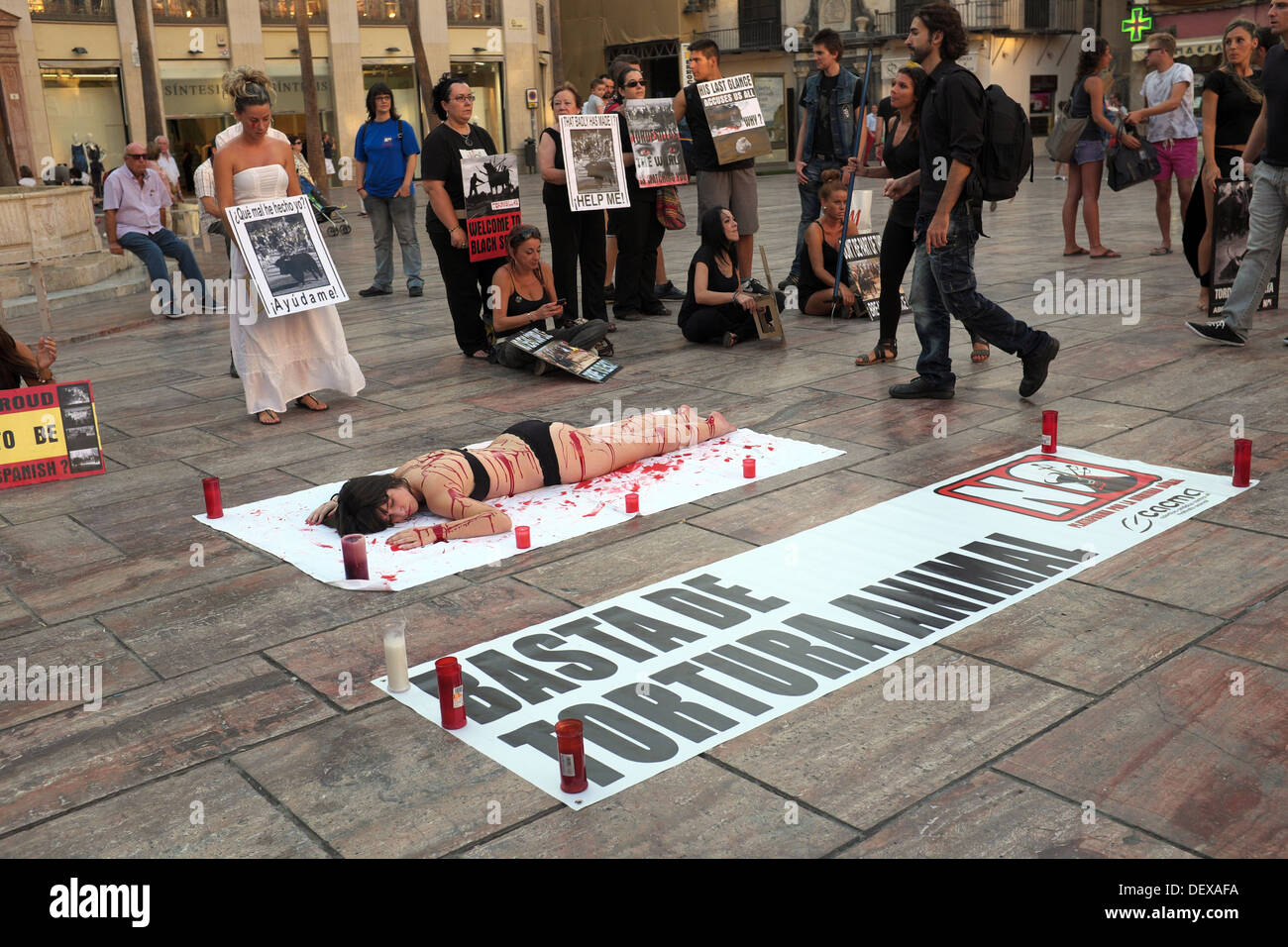 an anti-bullfighting demonstration in malaga, andalucia, spain Stock Photo