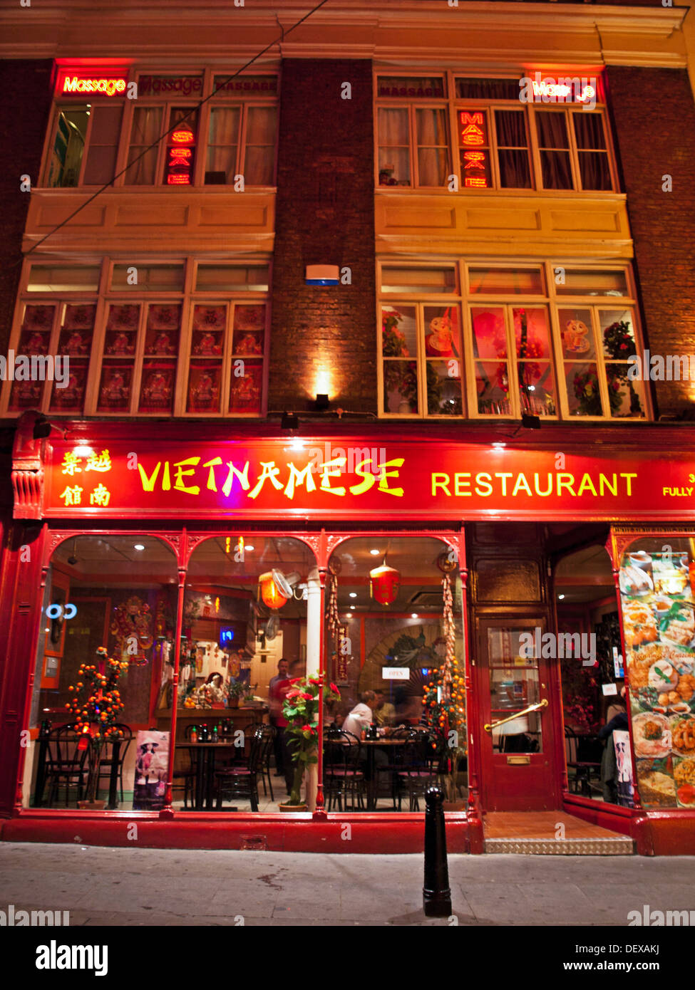 Vietnamese Restaurant in Chinatown at night, Soho, City of Westminster, London, England, United Kingdom Stock Photo