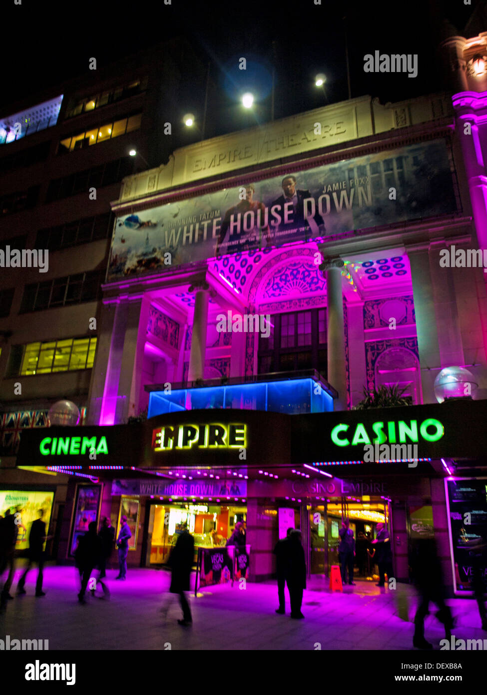 Empire Cinema and Casino at night, Leicester Square, West End, London, England, United Kingdom Stock Photo